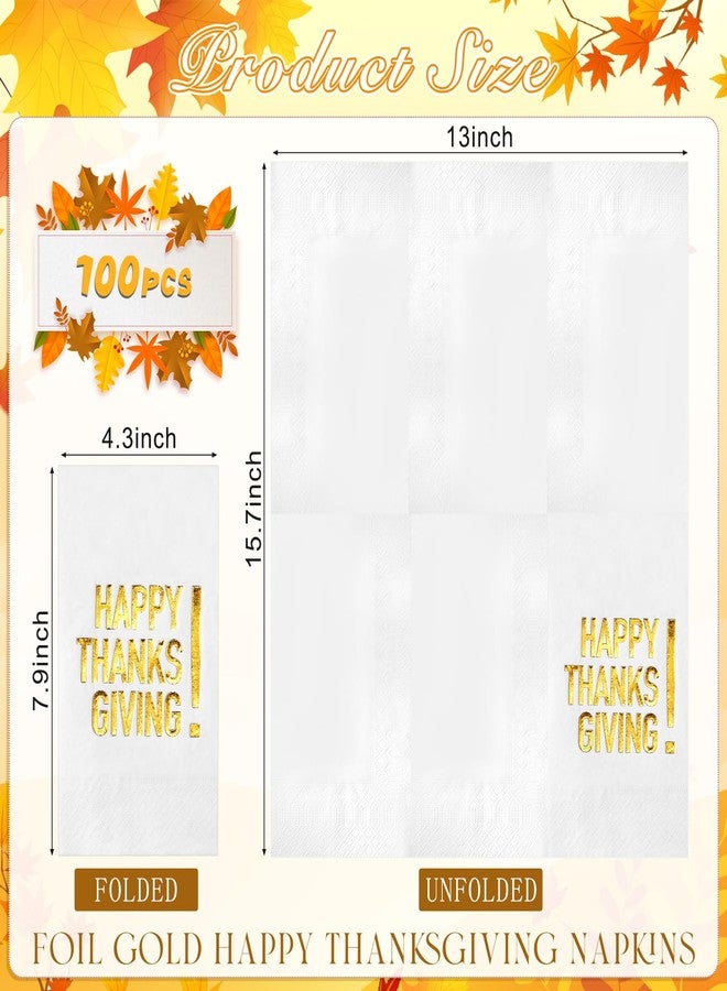 Hallswl 100pcs Thanksgiving Cocktail Napkins,Disposable Napkins with Happy Thanks Giving Gold Foiled,Fall Dinner Guest Paper Hand Towels for Autumn Harvest Thanks Theme Party Decorations,7.9 * 4.3inch - Image 2
